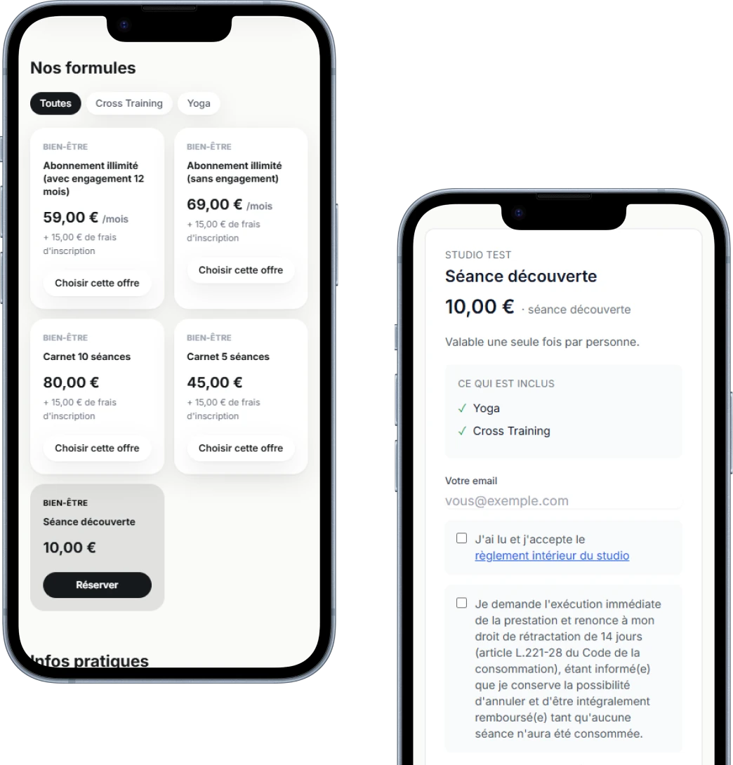 Catalogue de formules et détail d'une offre côté client